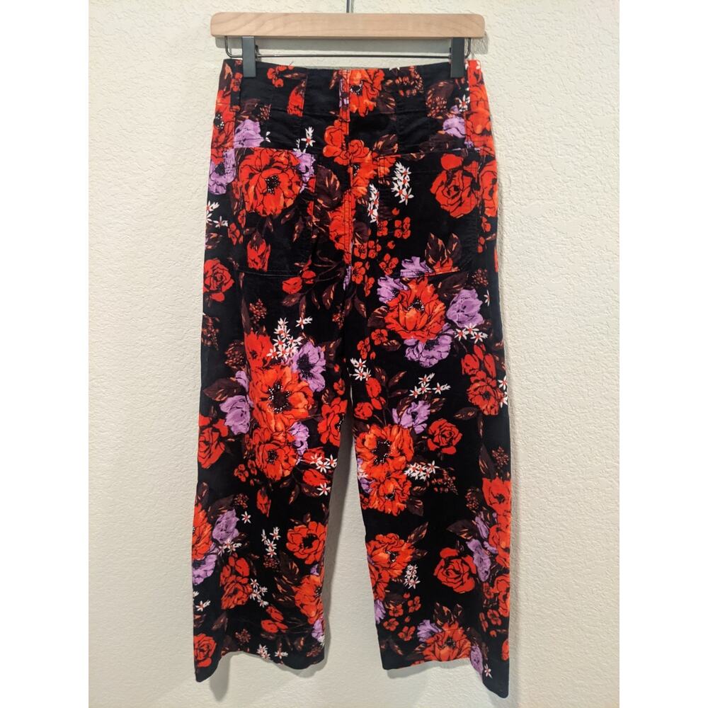 Floral Wide-Leg Women’s Jeans - Black with Red & Purple Floral Print - Picture 8 of 9